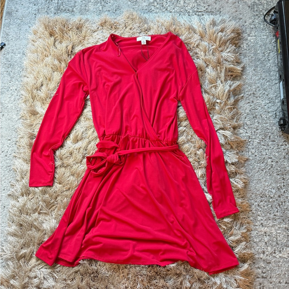Halston Heritage Vibrant Red Long Sleeve Dress